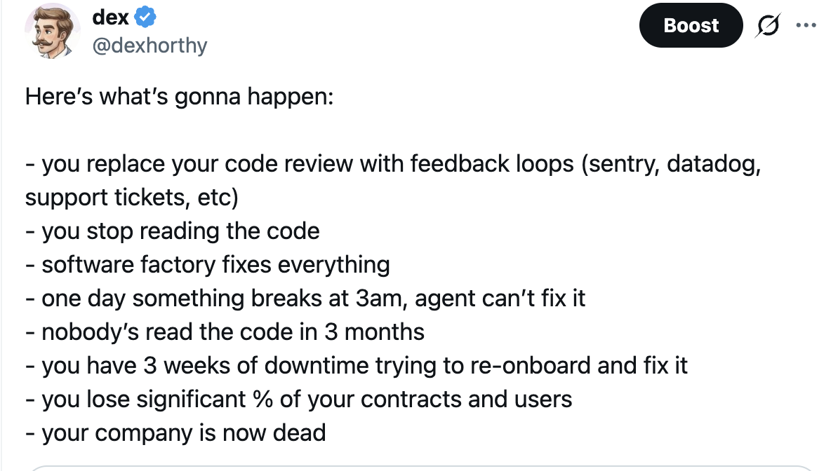 The Software Factory Existential Risk